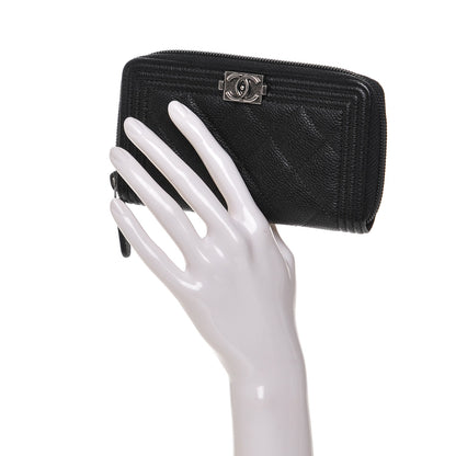 Chanel Caviar Quilted Small Boy Zip Around Wallet Black 2 of 8