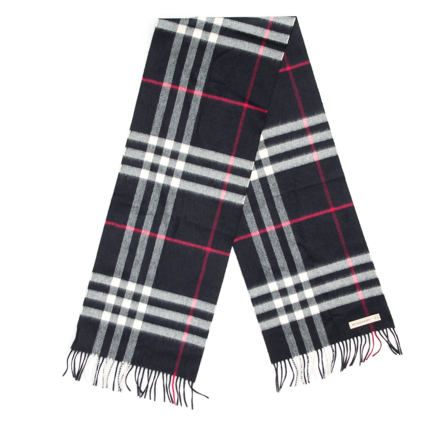 Burberry Cashmere Giant Check Fringe Scarf Navy 3 of 5
