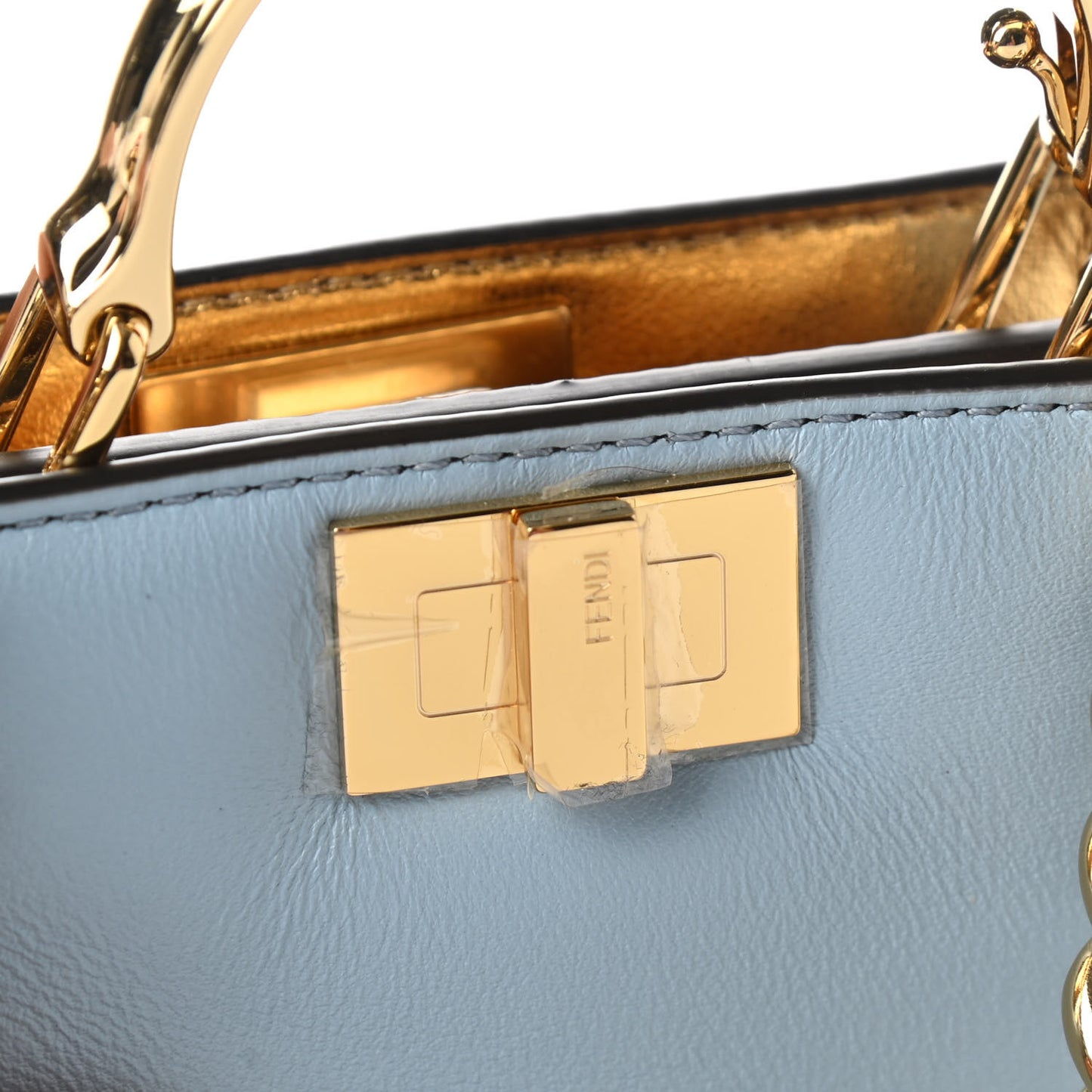 Nappa Rainbow Inlay Nano Peekaboo Maxi Handle Satchel Azzurro Baby Multicolor