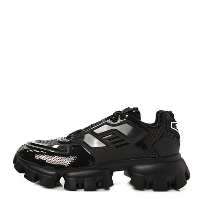 Prada Sequin Cotton Rubber Mens Cloudbust Thunder Sneakers 8 Black 1 of 8