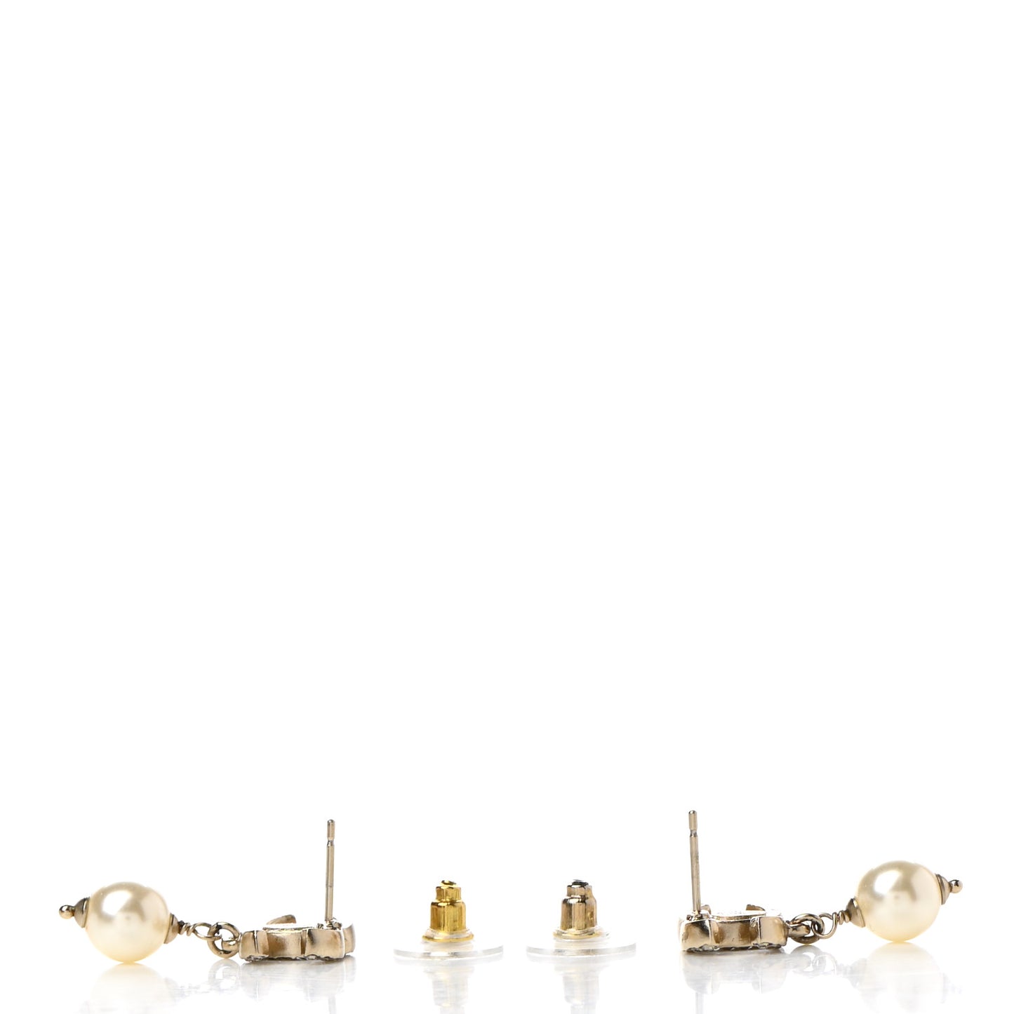 Crystal Pearl CC Drop Earrings Silver
