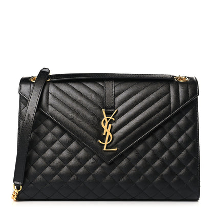 Saint Laurent Grain De Poudre Textured Mixed Matelasse Large Triquilt Monogram Satchel Black 1 of 8