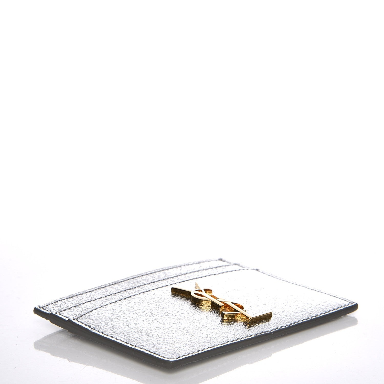 Saint Laurent Metallic Calfskin Monogram Credit Card Case Argento 4 of 8