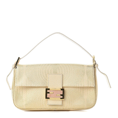 Fendi Metallic Calfskin Printed Baguette Gold 1 of 16