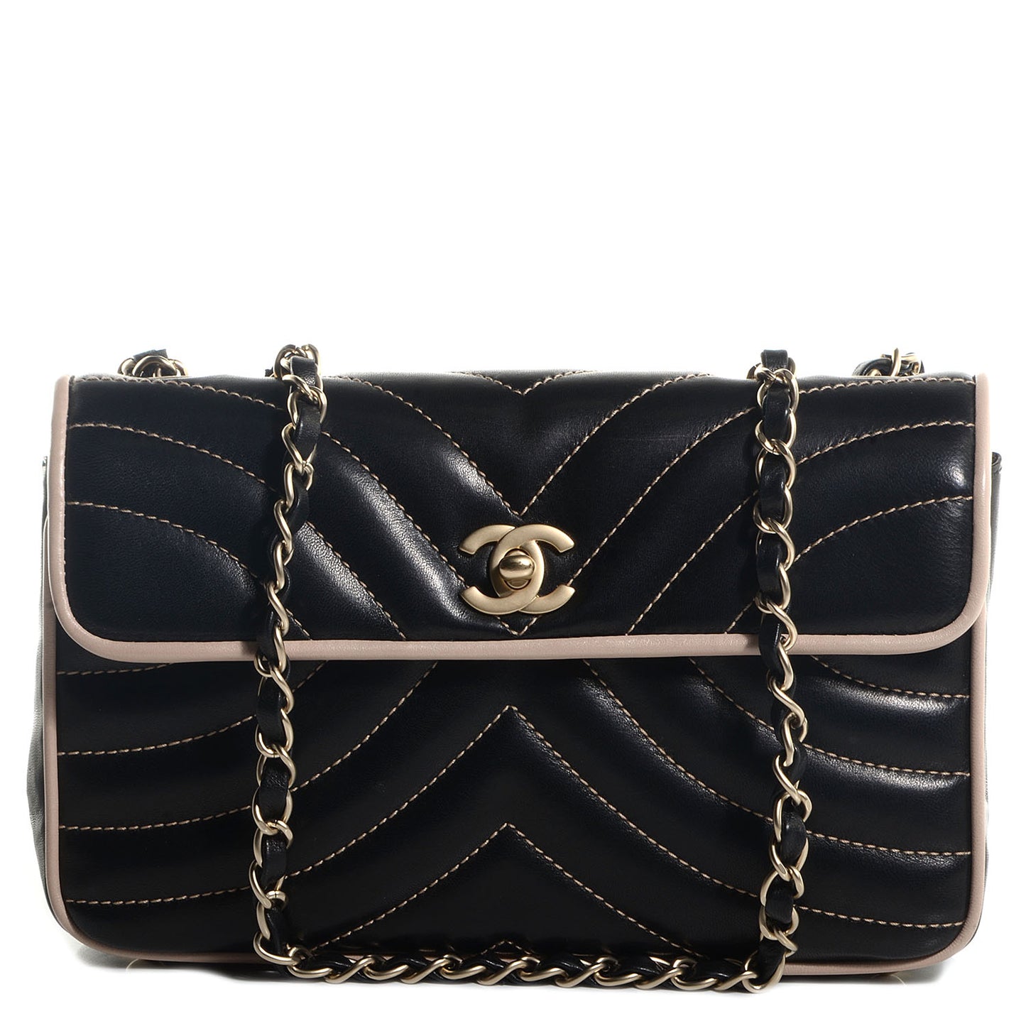 Lambskin Small Chevron Single Flap Black Beige