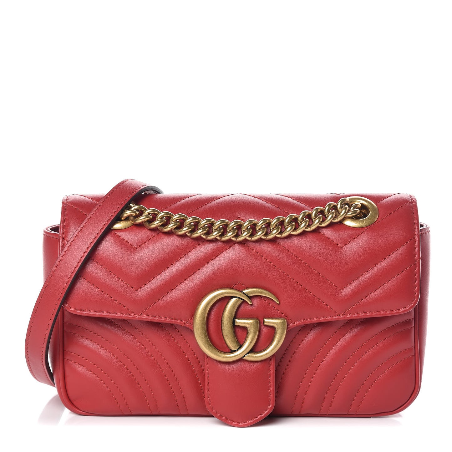 Calfskin Matelasse Mini GG Marmont Shoulder Bag Hibiscus Red