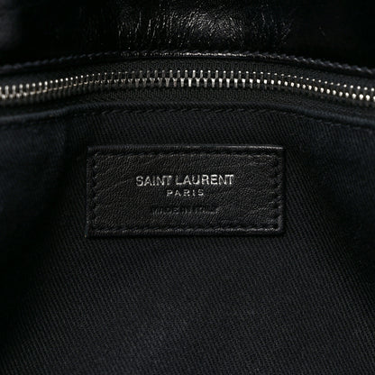 Saint Laurent Cracked Shiny Calfskin Medium Souple Sac De Jour Duffle Black 6 of 10