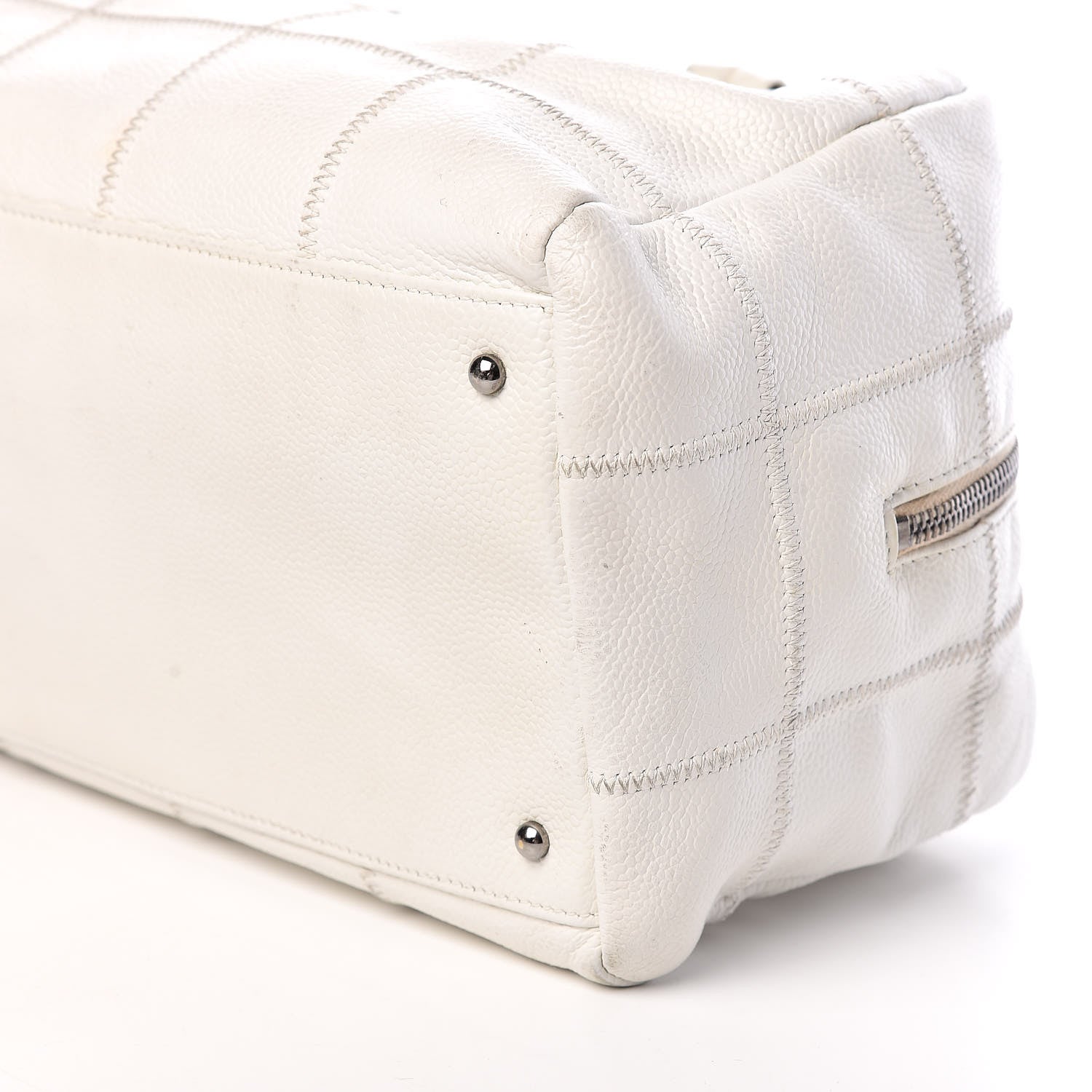 Chanel Caviar Square Stitched Bowler White 6 of 11