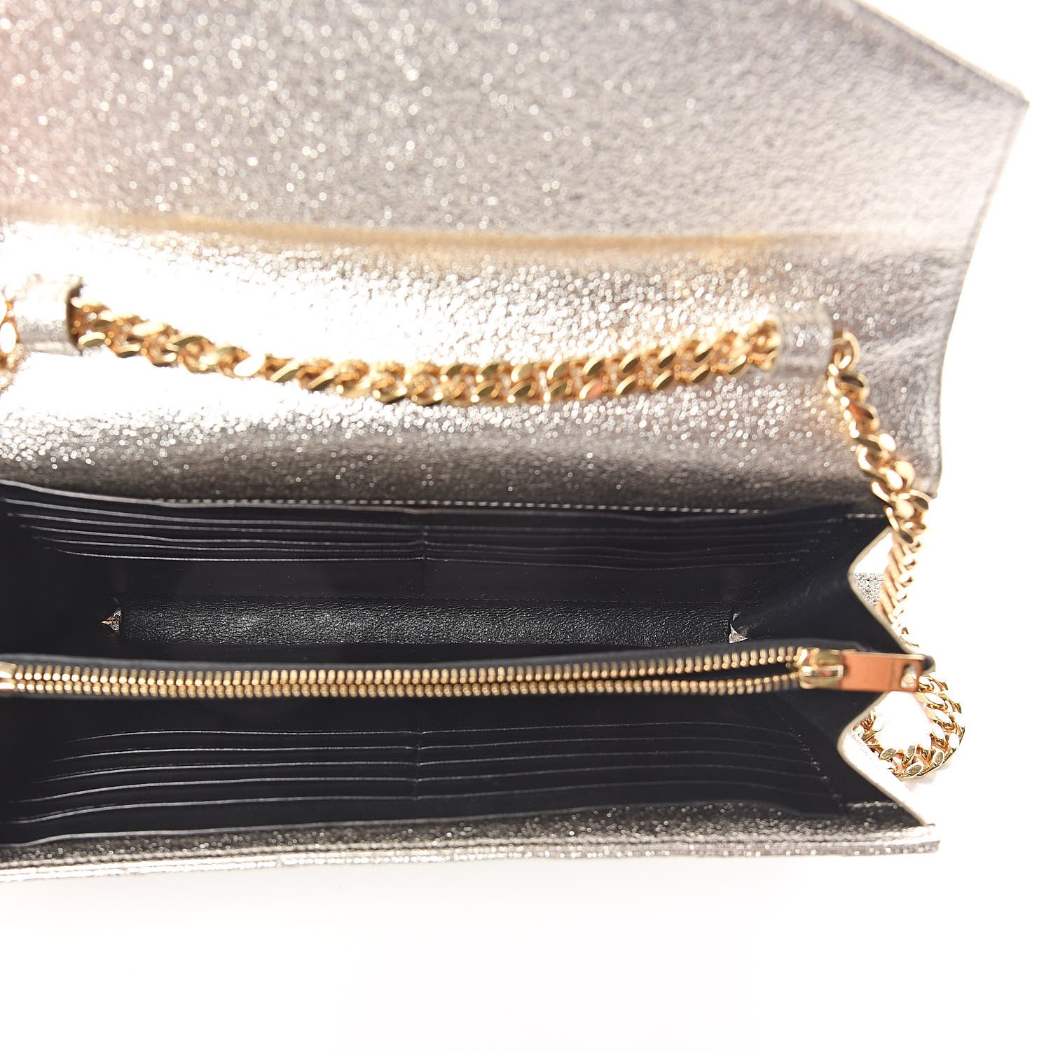 Saint Laurent Metallic Crackled Calfskin Matelasse Chevron Monogram Chain Wallet Gold 5 of 8