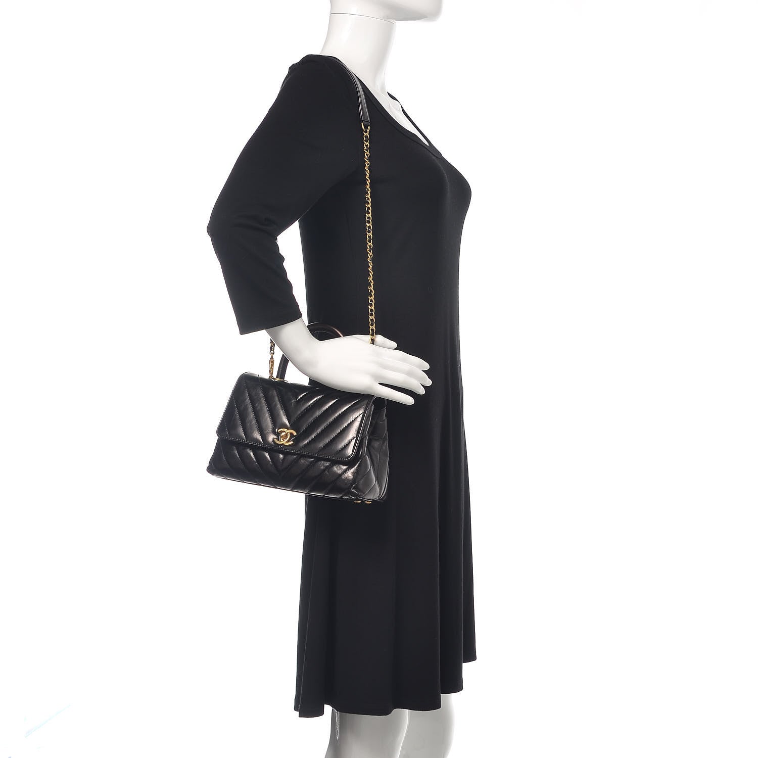 Chanel Calfskin Chevron Quilted Mini Coco Handle Flap Black 2 of 14