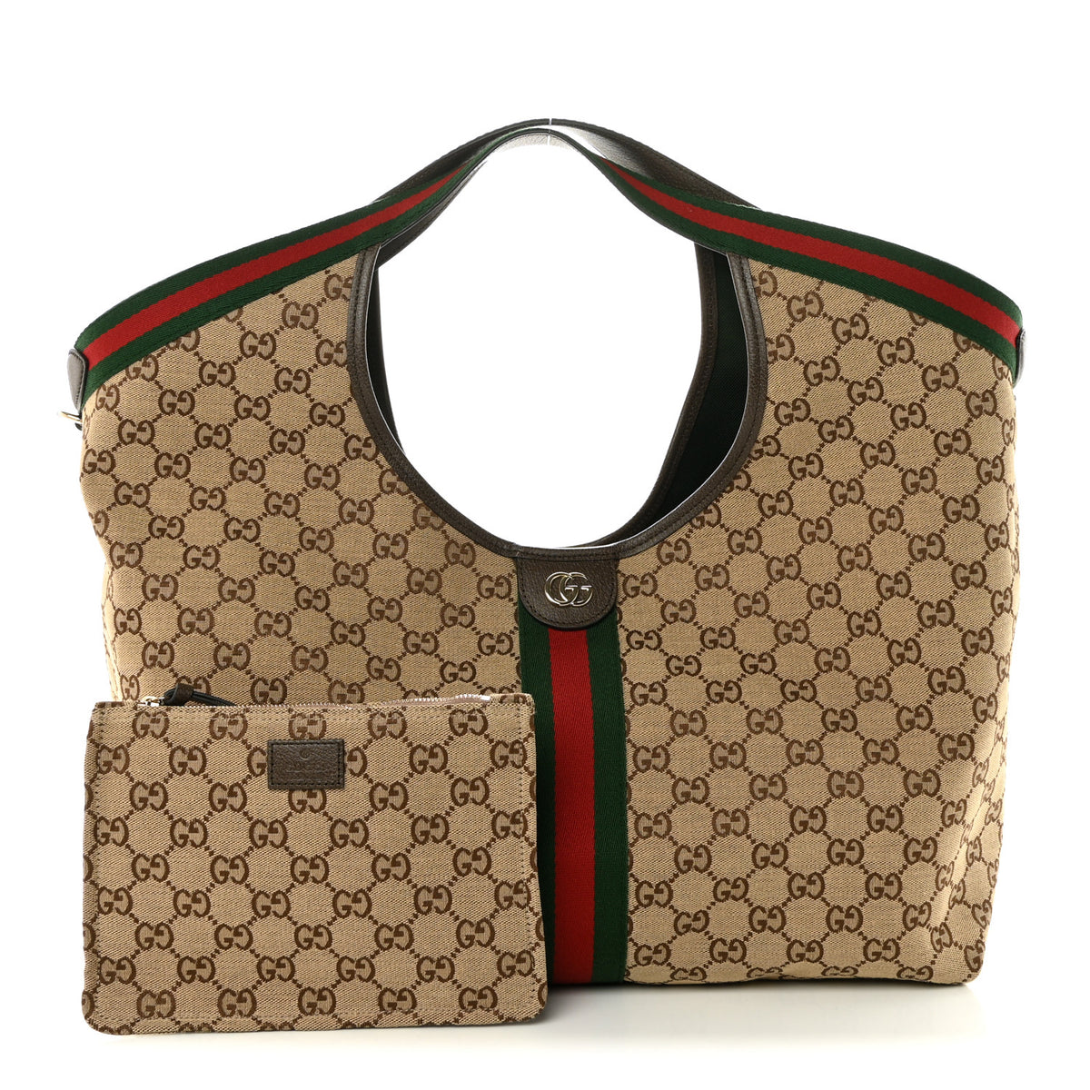 GG Monogram Web Large Giglio Tote Beige Brown