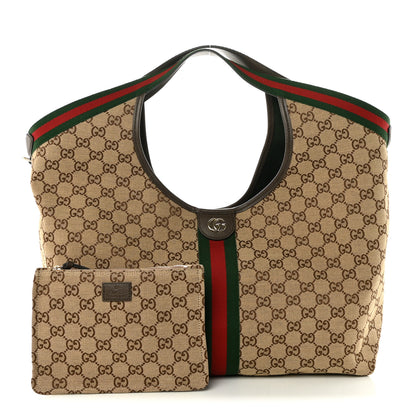 Gucci GG Monogram Web Large Giglio Tote Beige Brown 3 of 11