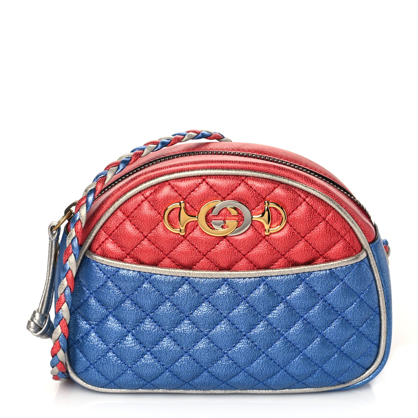 Laminated Nappa Trapuntata Mini Zumi Dome Shoulder Bag Rosso Marine Argento