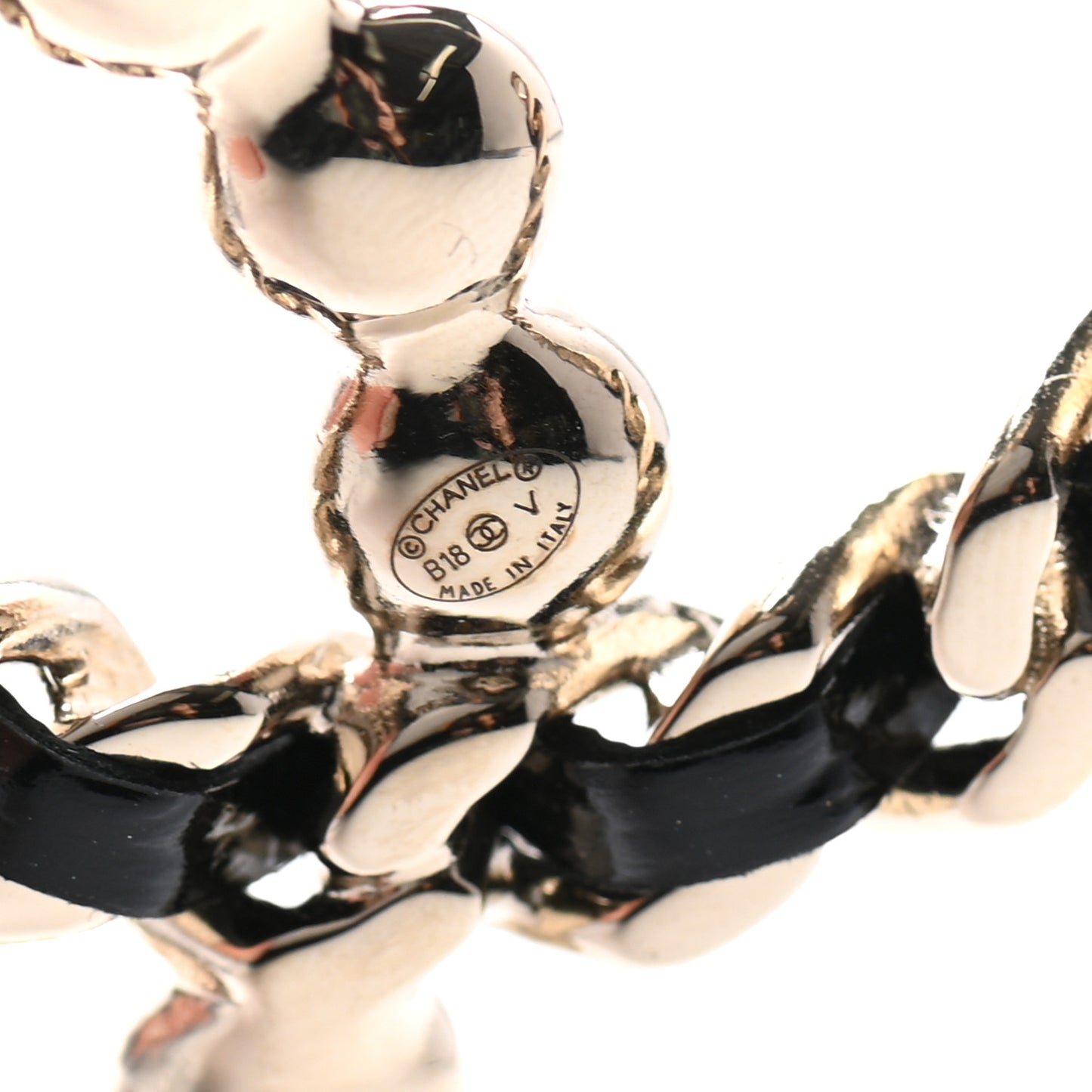 Lambskin Pearl CC Chain Brooch Black Gold