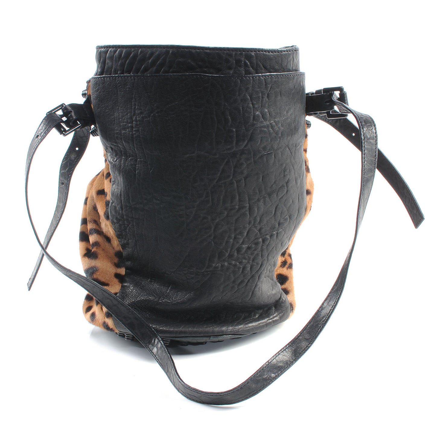 Leather Pony Hair Leopard Diego Bag Black