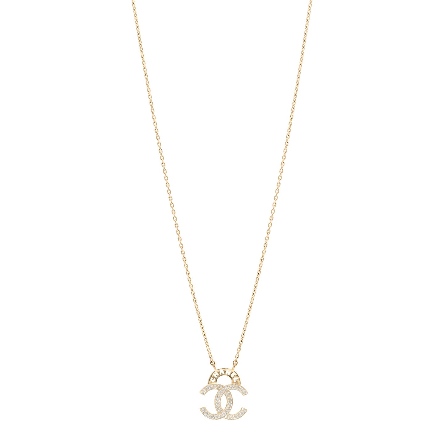 Crystal CC Cutout Logo Pendant Necklace Gold