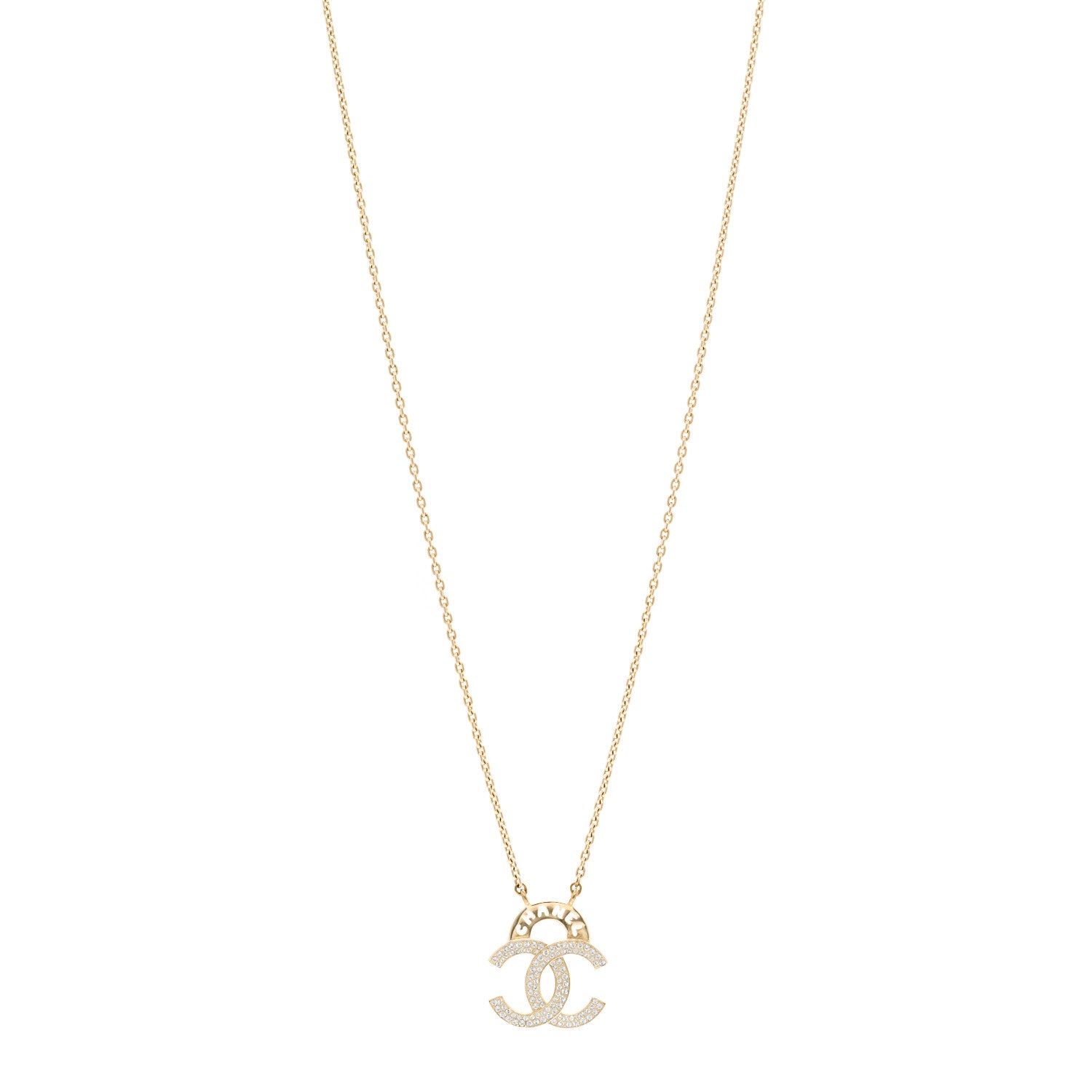 Chanel Crystal CC Cutout Logo Pendant Necklace Gold 1 of 6
