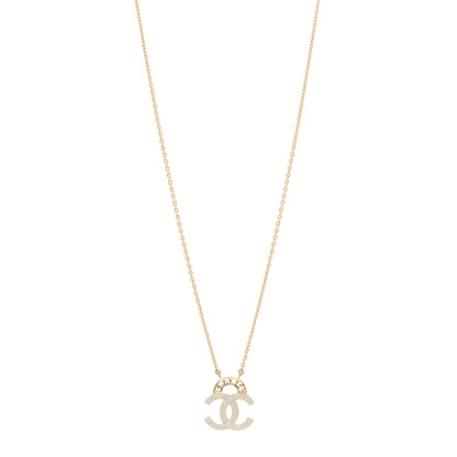 Chanel Crystal CC Cutout Logo Pendant Necklace Gold 1 of 6