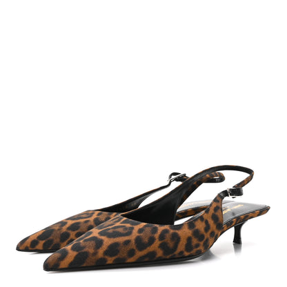 Saint Laurent Canvas Leopard Print Quadria 30 Slingback Pumps 37 Manto Naturale 4 of 8