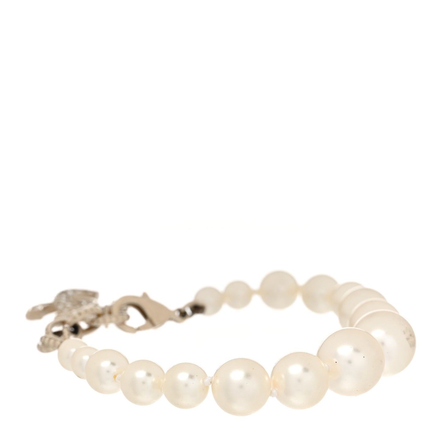 Graduated Pearl Crystal CC Bracelet Gold