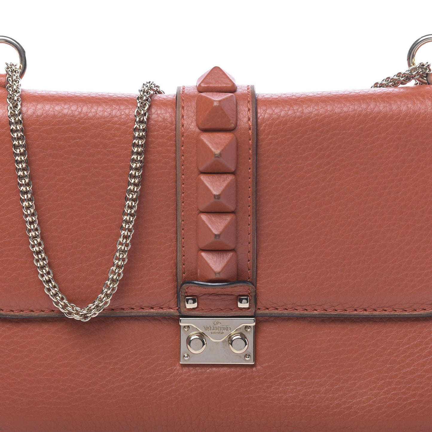 Pebbled Calfskin Monochrome Medium Glam Lock Rockstud Flap English Red
