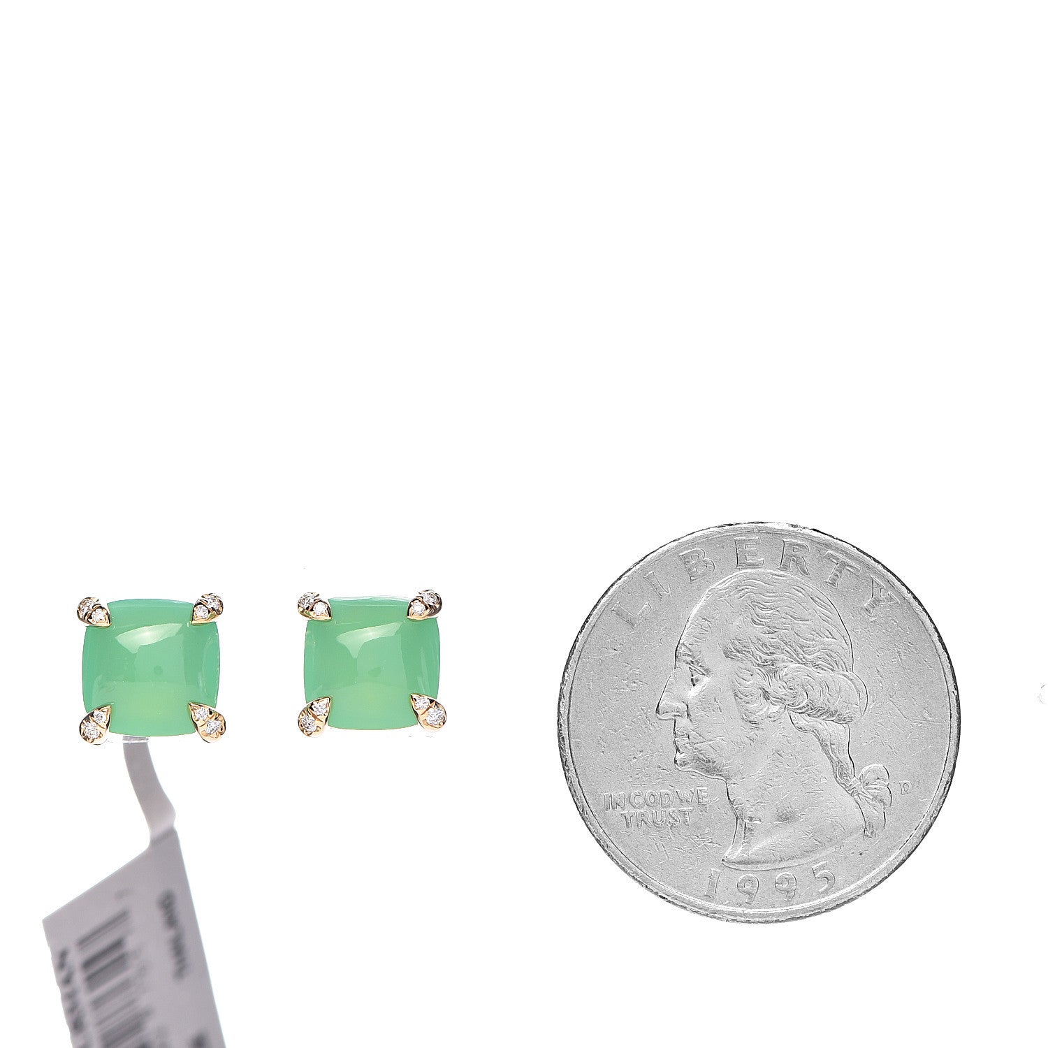 David Yurman 18K Yellow Gold Diamond Chrysoprase 8mm Chatelaine Earrings 2 of 5