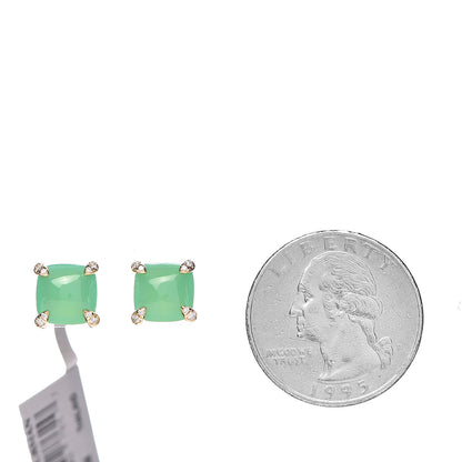 David Yurman 18K Yellow Gold Diamond Chrysoprase 8mm Chatelaine Earrings 2 of 5