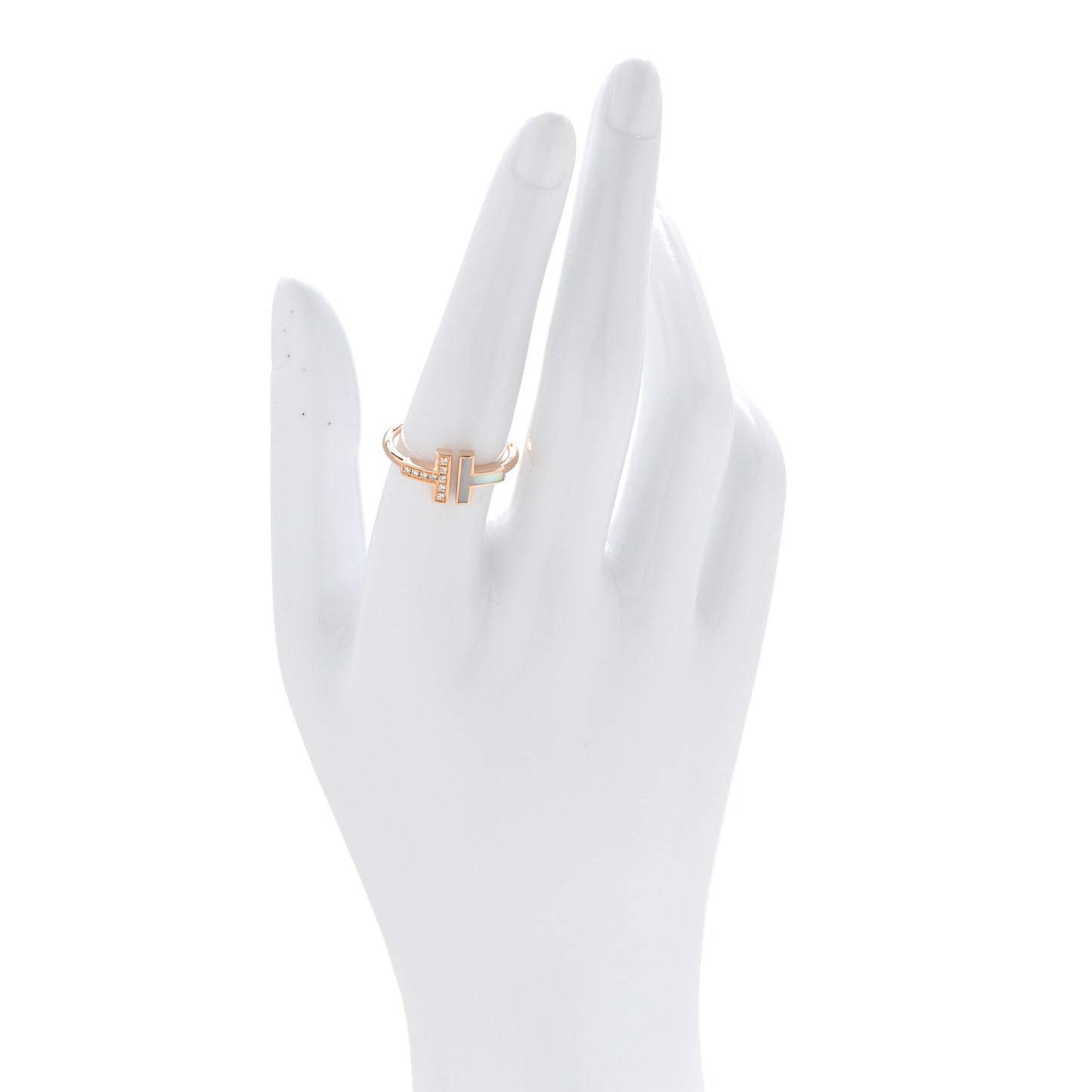 18K Rose Gold Diamond Mother of Pearl T Wire Ring 56 7.5