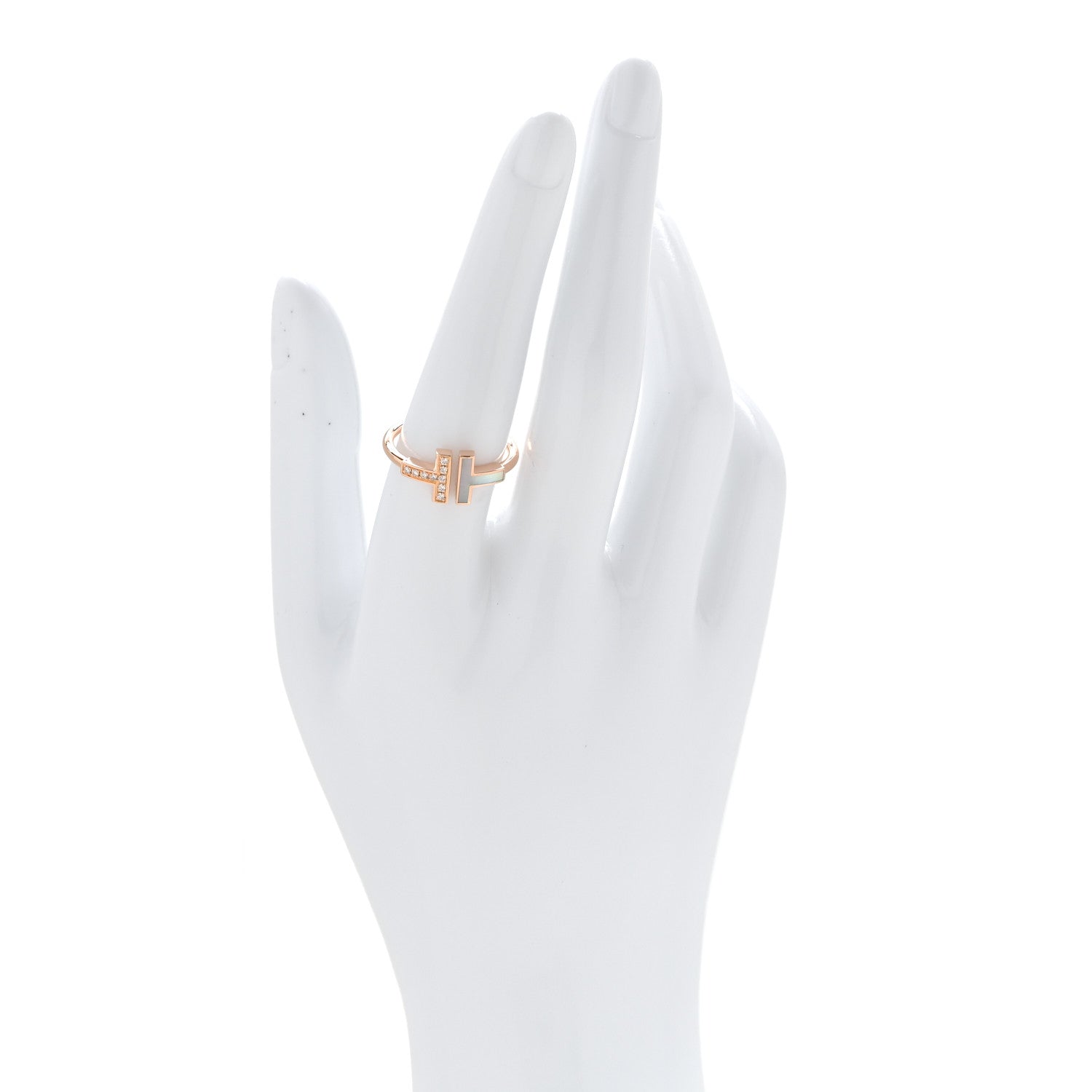 Tiffany 18K Rose Gold Diamond Mother of Pearl T Wire Ring 56 7.5 2 of 4