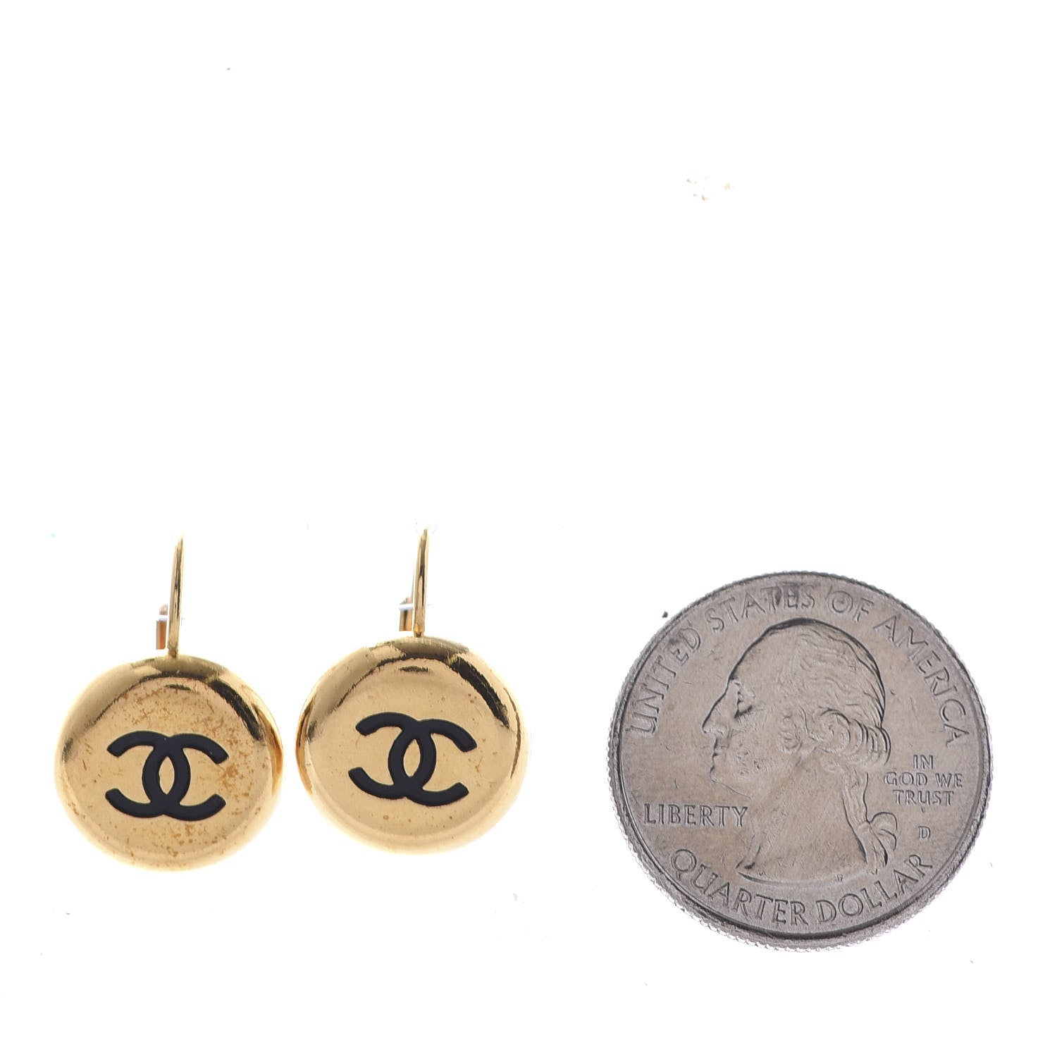 Chanel CC Round Earrings Gold Black 2 of 4