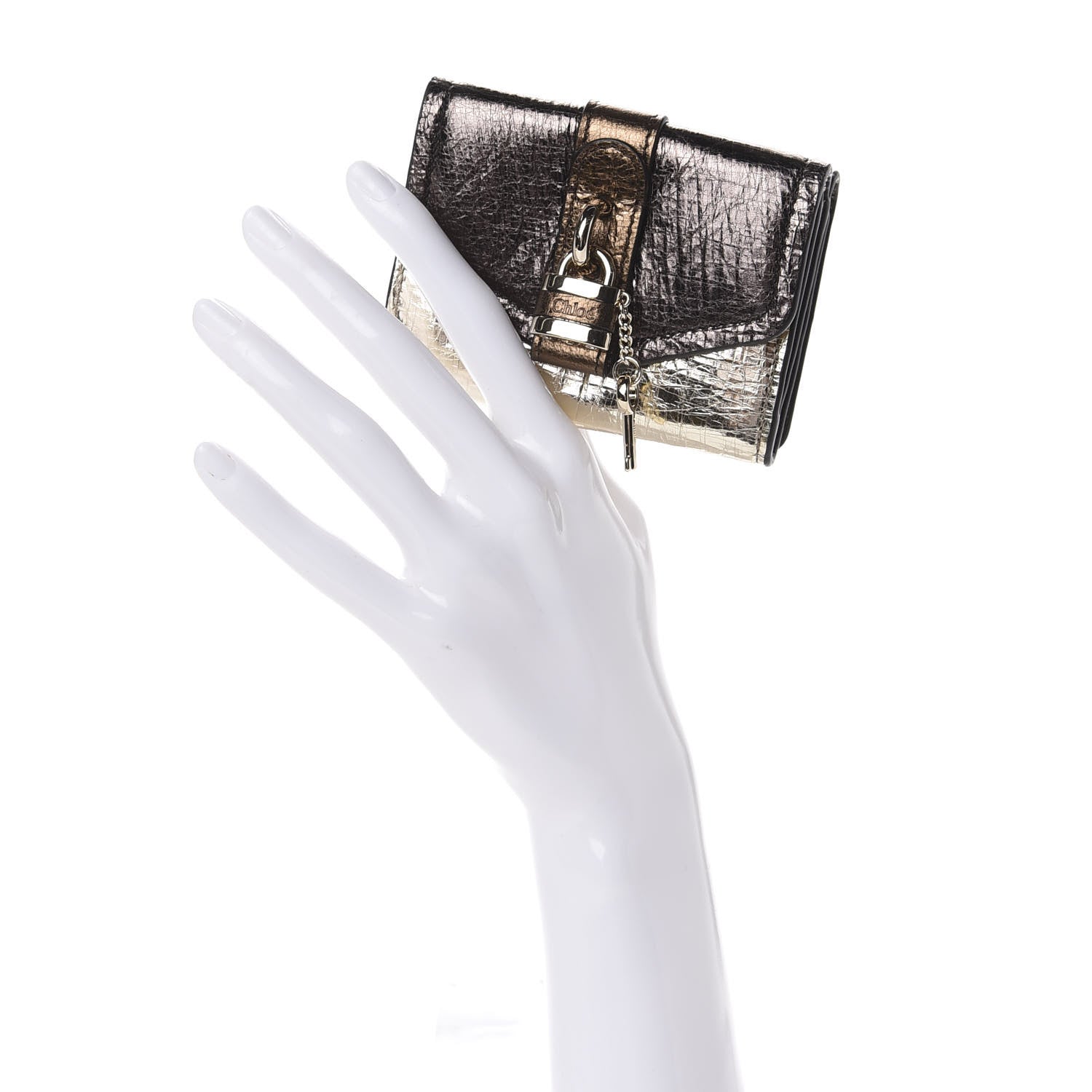 Chloe Metallic Crinkled Lambskin Shiny Calfskin Small Aby Tri-Fold Wallet Gold Bronze 2 of 10