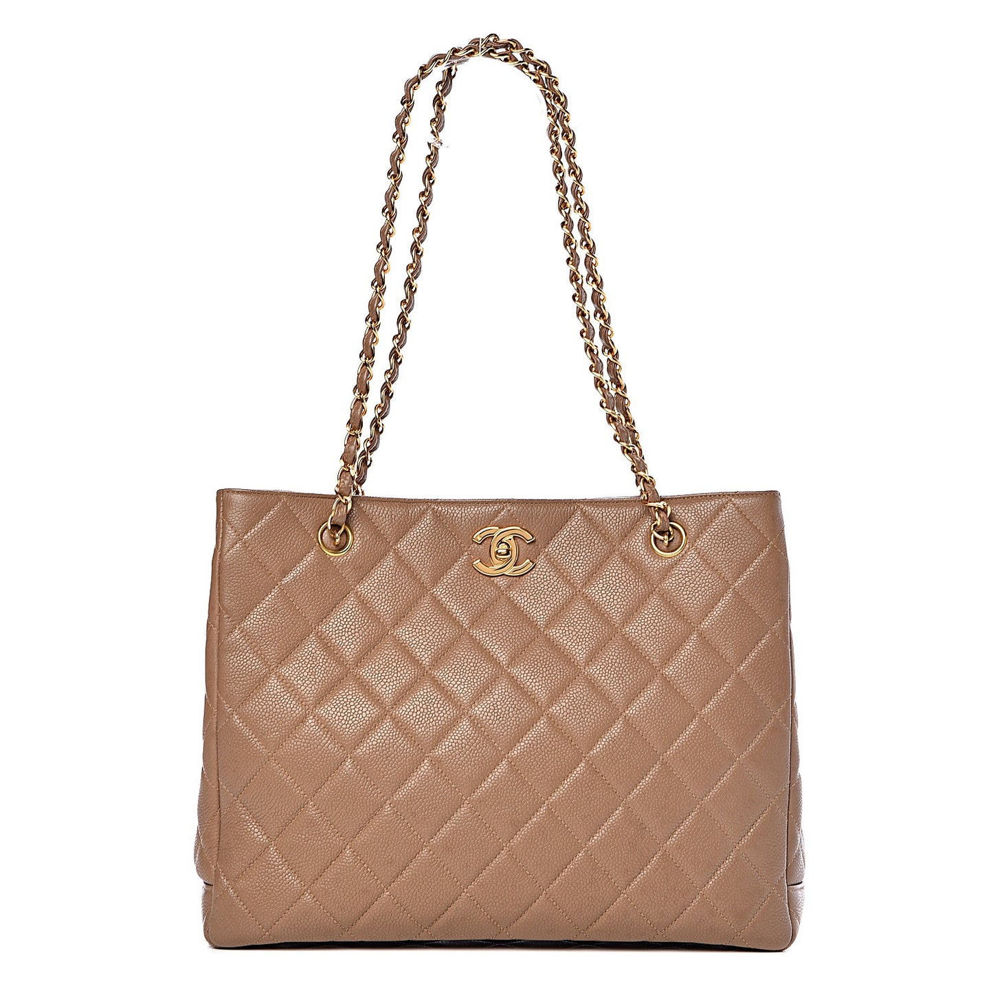 Caviar Quilted Shopping Tote Dark Beige