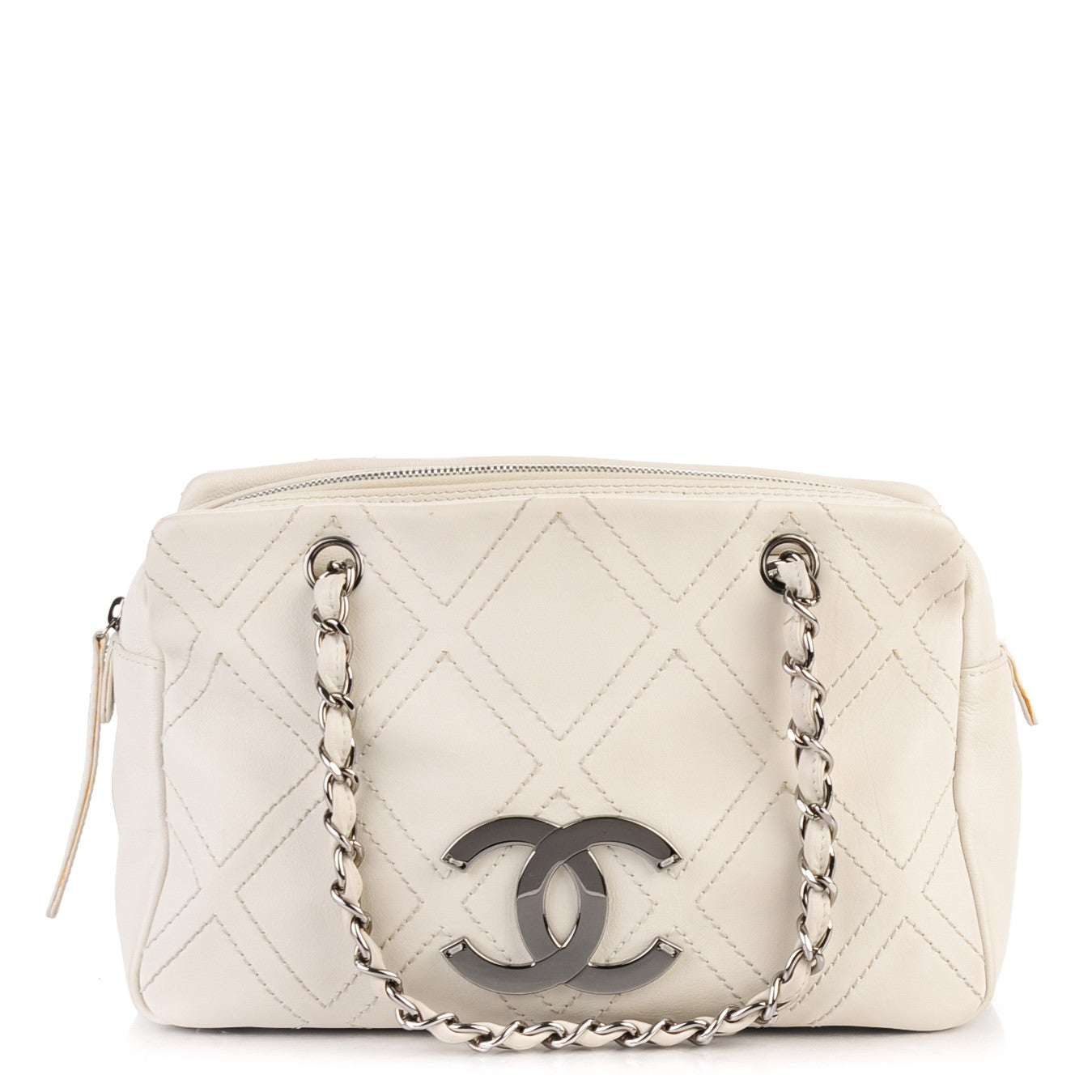Calfskin Small Diamond Stitch Tote White