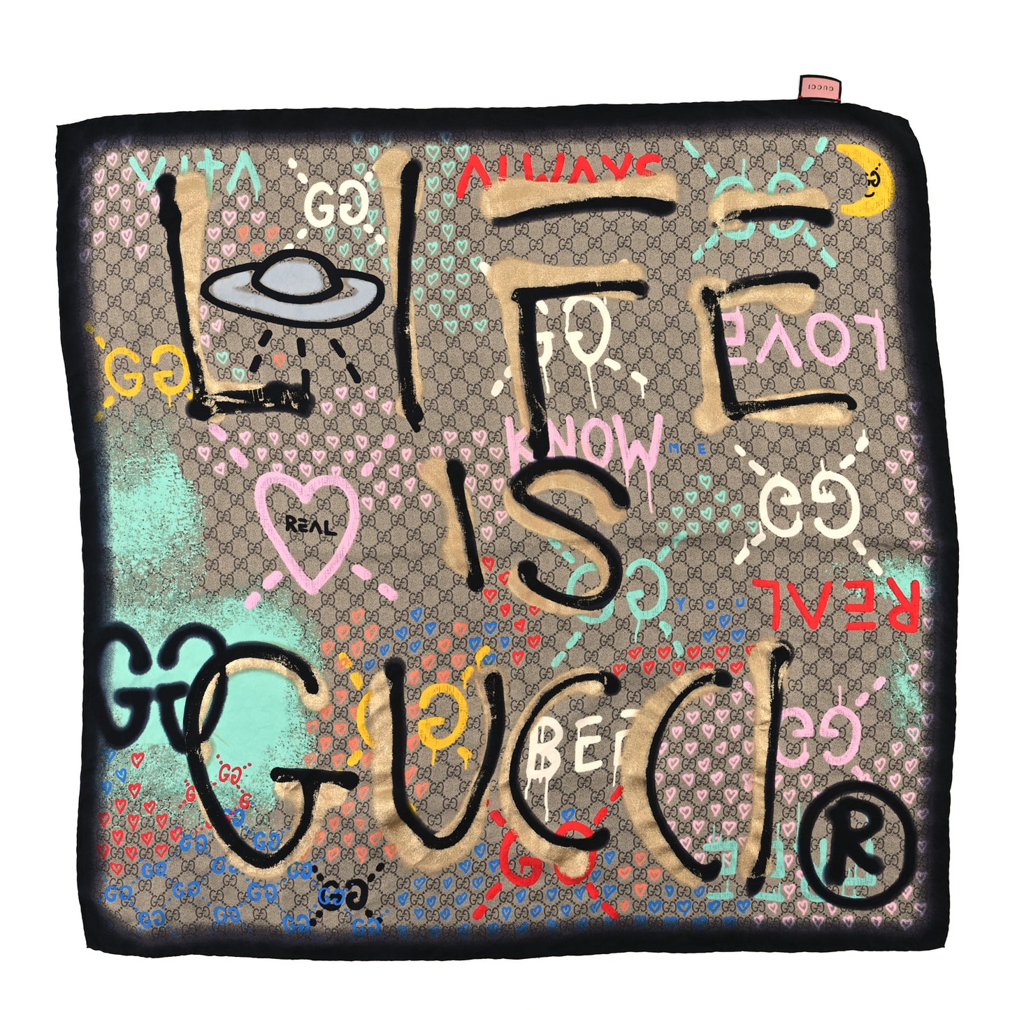 Silk Twill GG Monogram Life is Gucci Square Scarf Multicolor