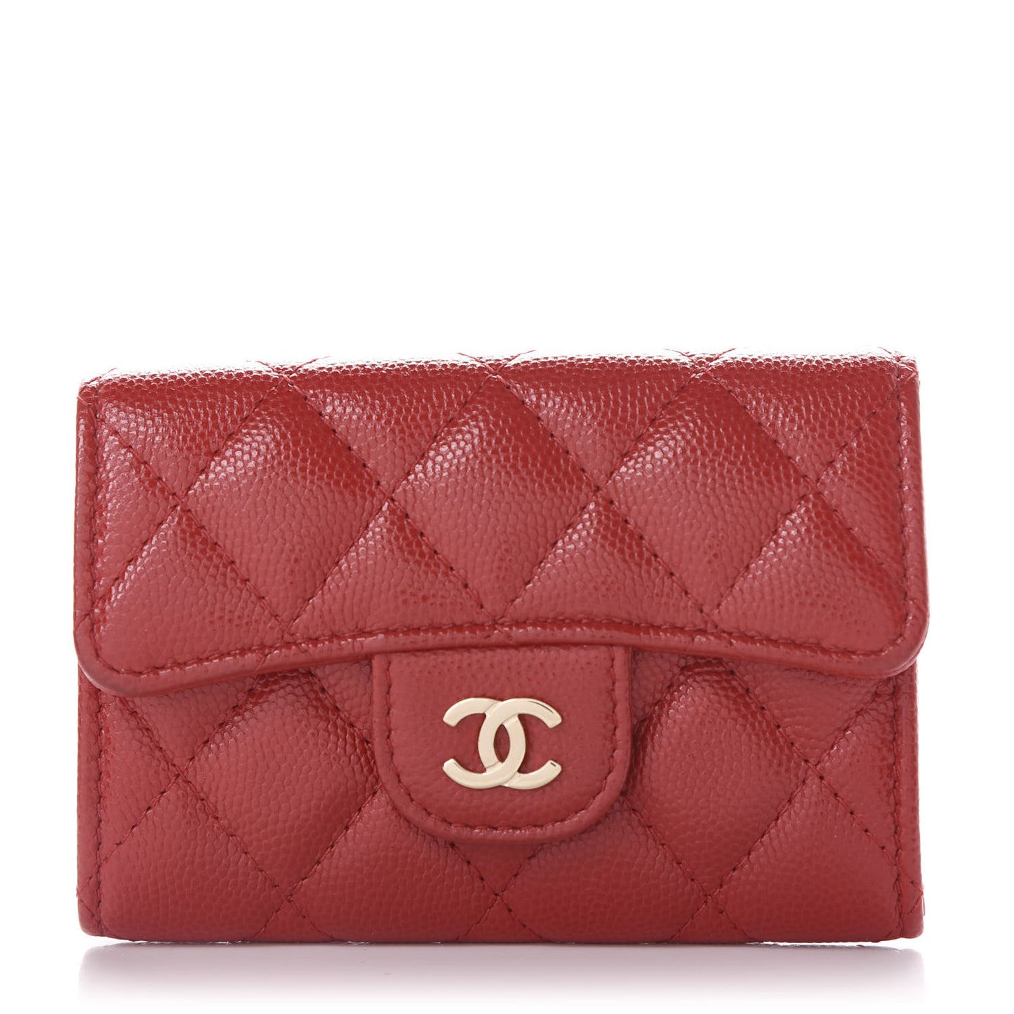 Caviar Quilted Flap Card Holder Wallet Red