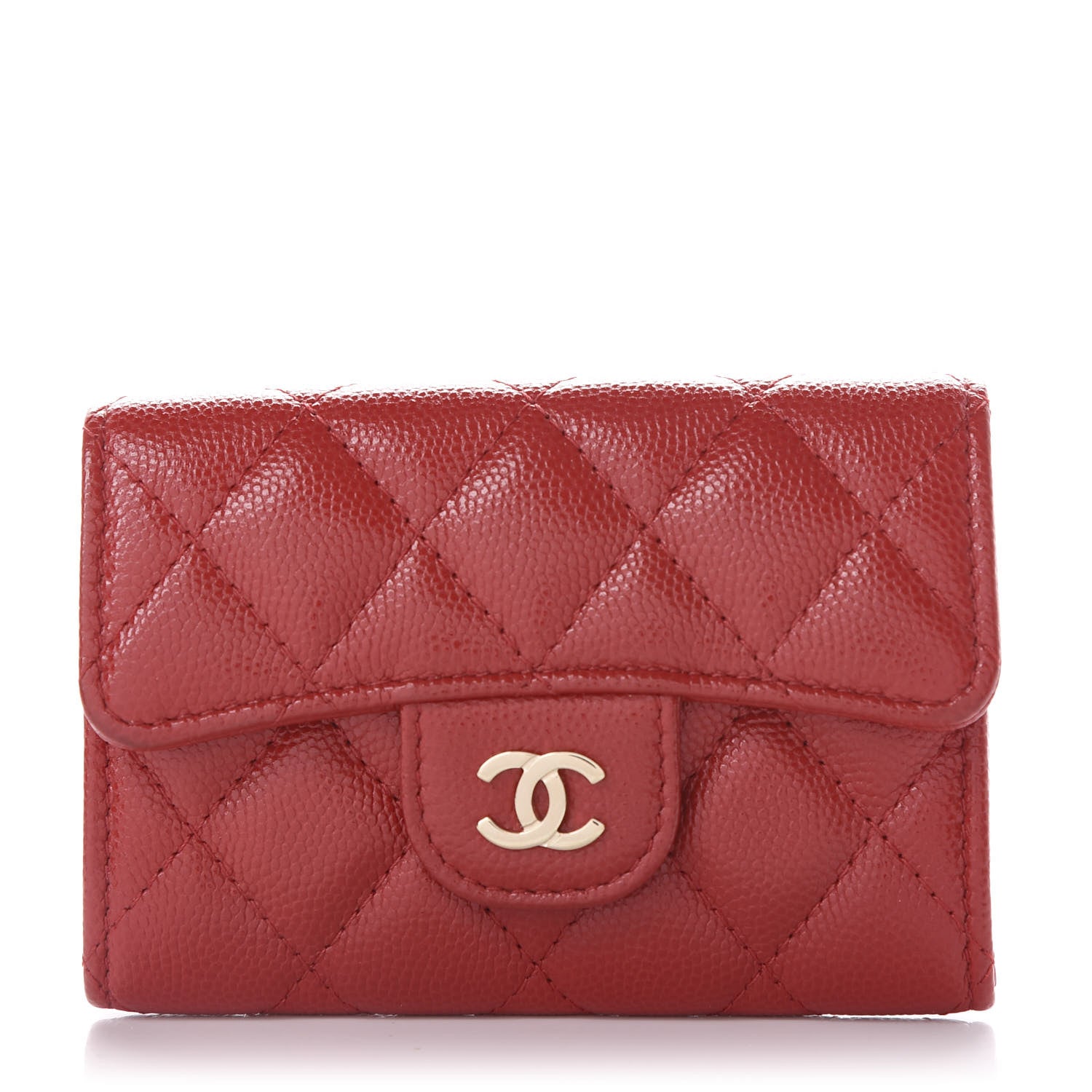 Chanel Caviar Quilted Flap Card Holder Wallet Red 1 of 10
