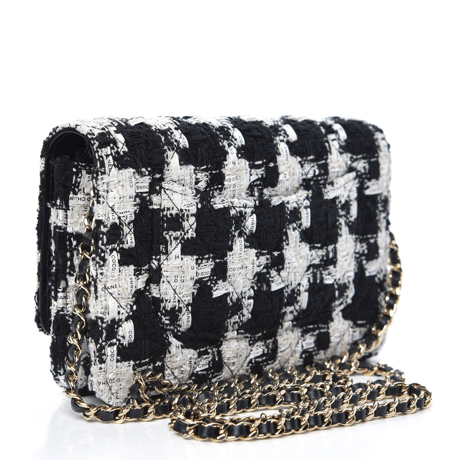 Chanel Tweed Quilted Wallet On Chain WOC Black Ecru White 3 of 11