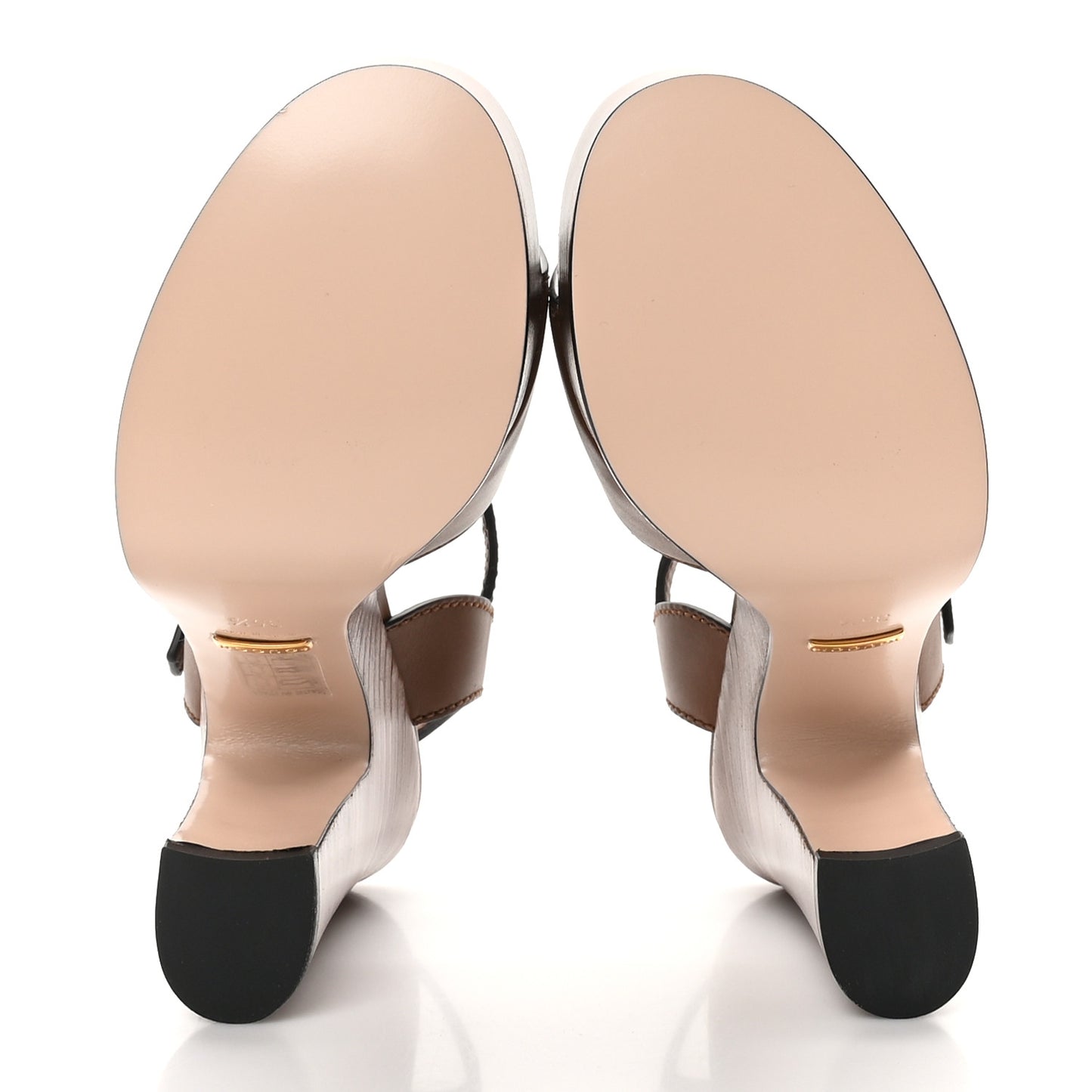 Cosmos Softy Calfskin Wooden Interlocking G Cut-Out 30/120mm Platform Sandals 35.5 Cuir