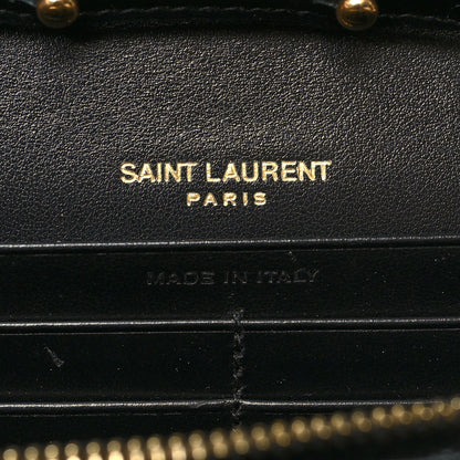 Saint Laurent Calfskin Crocodile Embossed Cassandre Wallet On Chain WOC Black 7 of 11