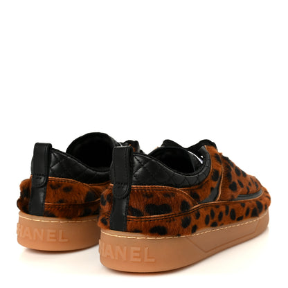 Chanel Lambskin Cheetah Print Quilted Sneakers 37 Brown Black 5 of 11