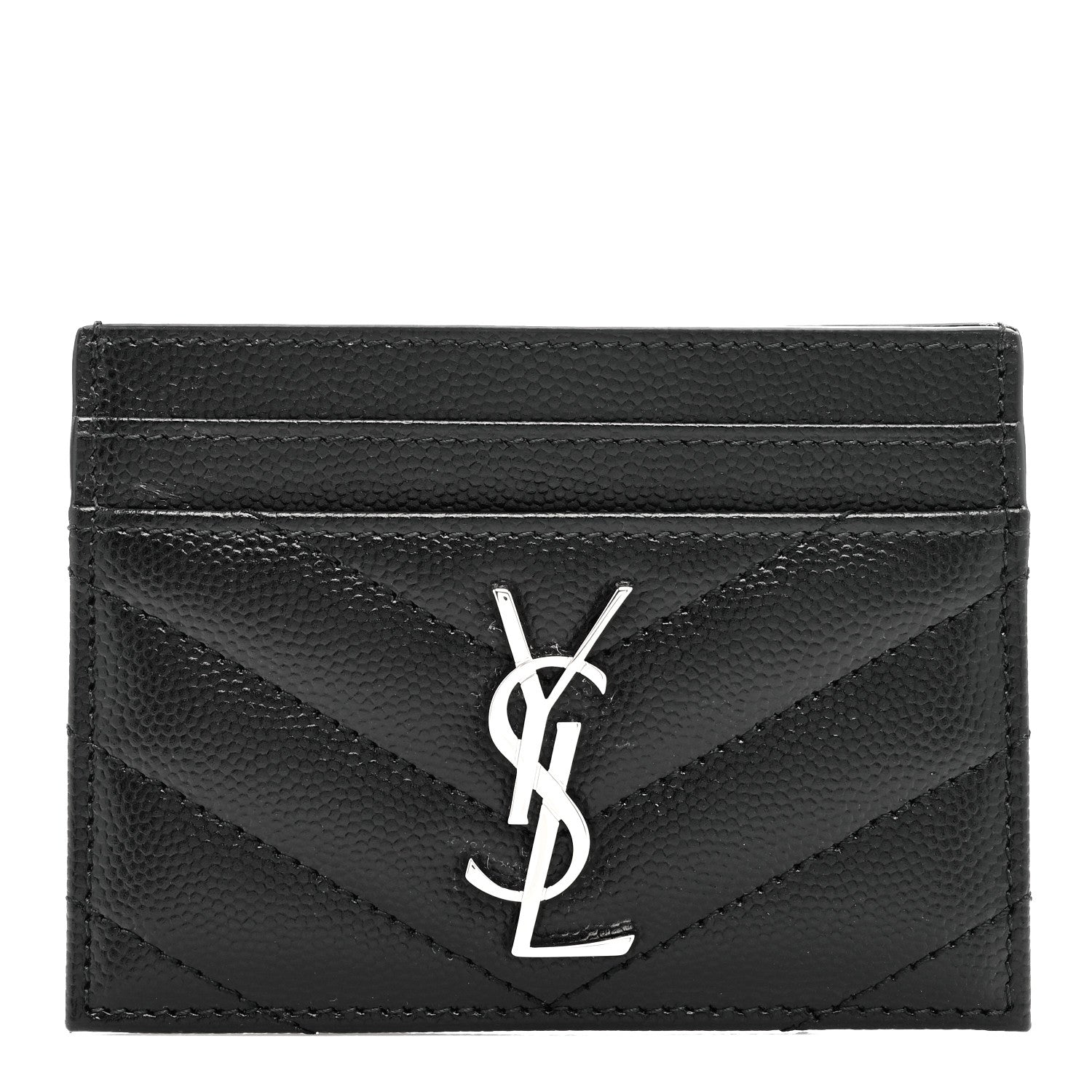 Saint Laurent Grain De Poudre Matelasse Chevron Monogram Credit Card Case Black 1 of 7