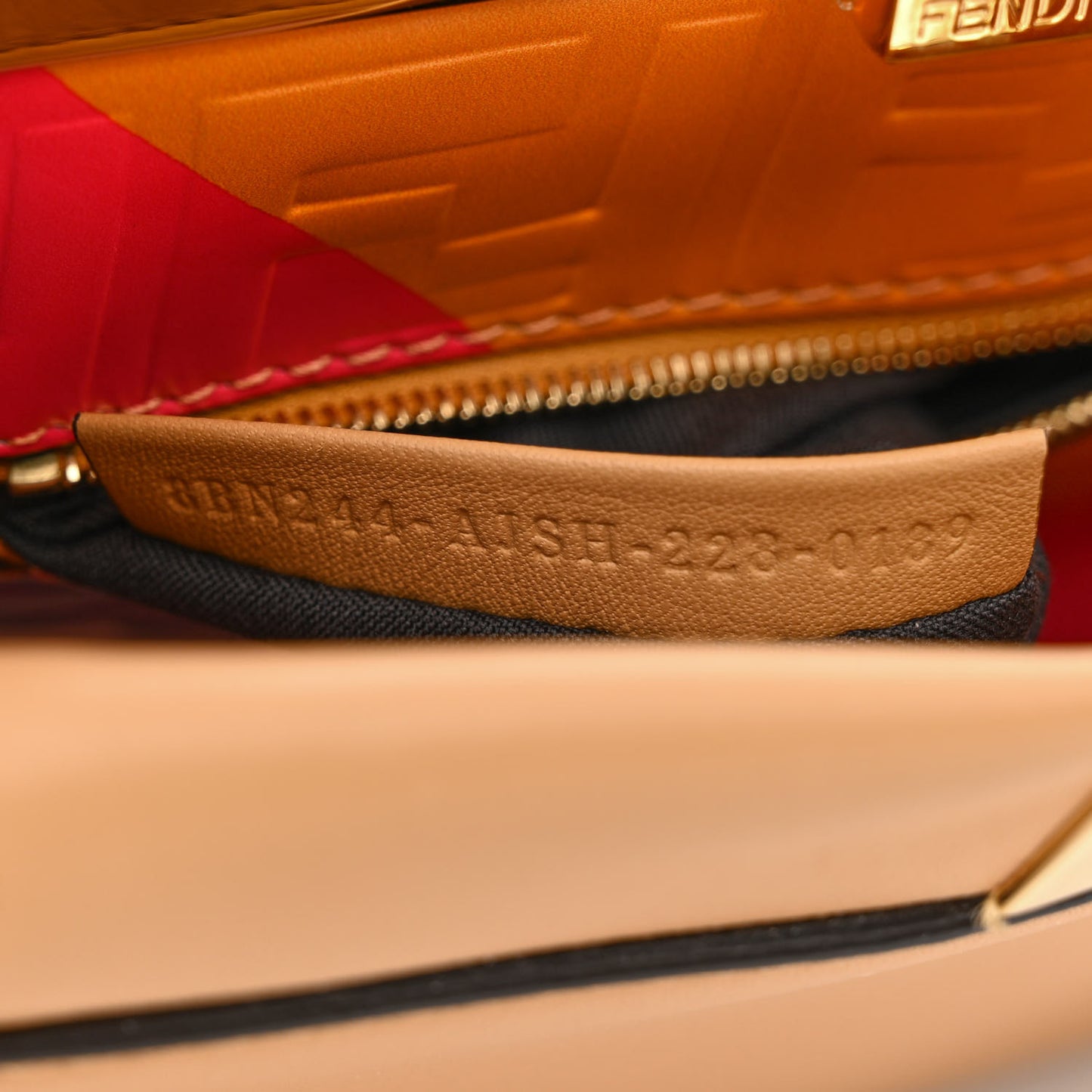 Vitello Seta Nappa FF Embossed Mini Peekaboo Iconic Satchel Miele Scuro