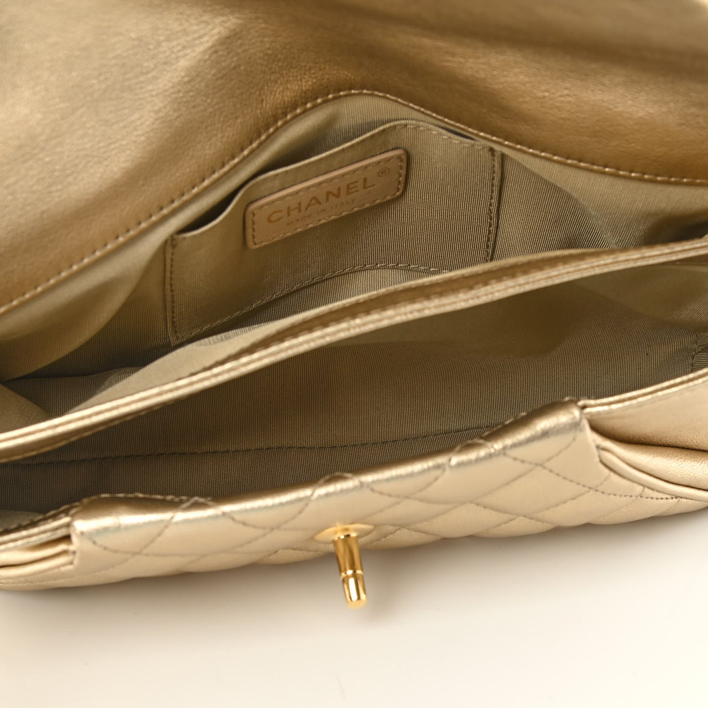 Metallic Lambskin Quilted Fold Up Again Clutch Gold
