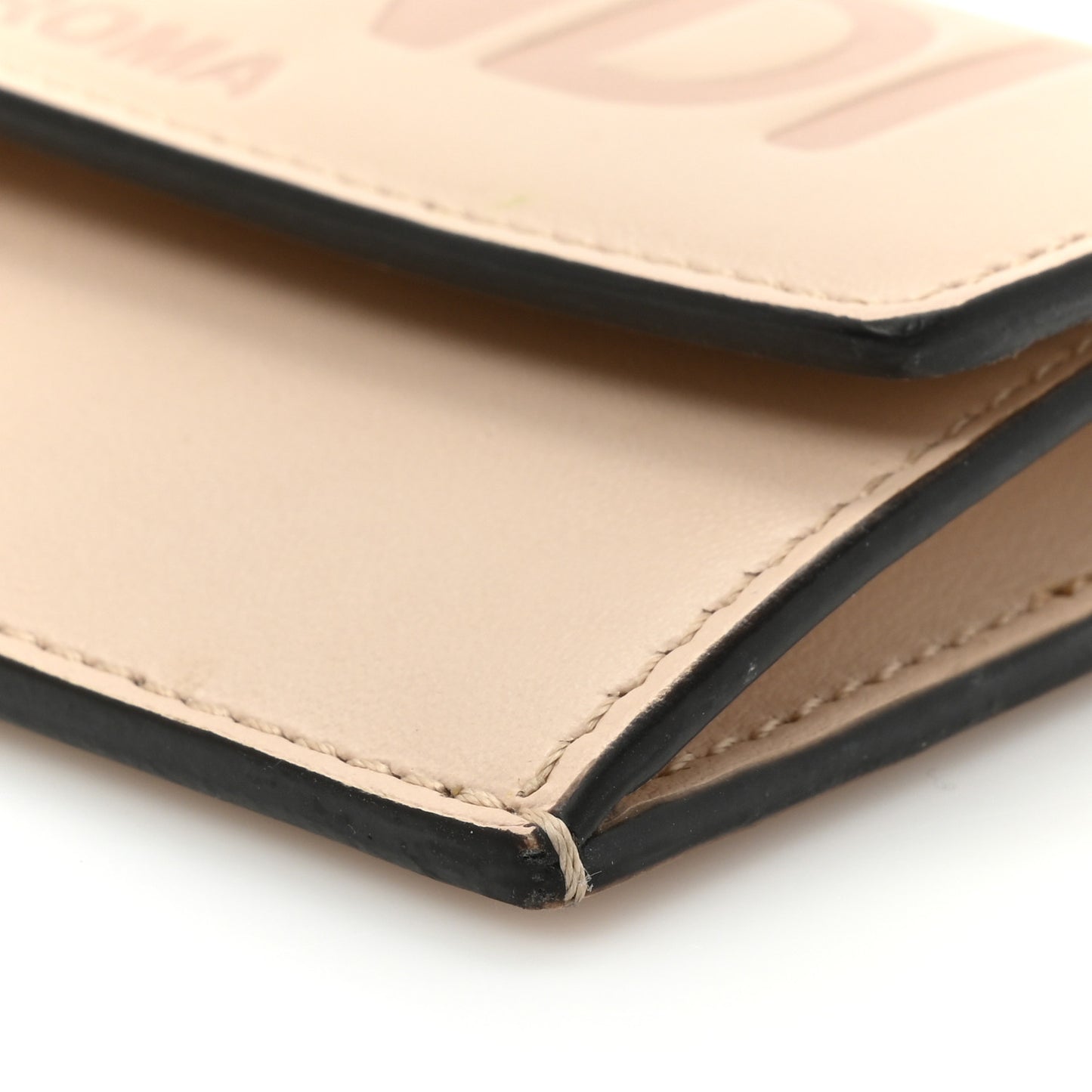 Vitello King Tamponato Logo Embossed Fold Over Card Holder Wallet Poudre