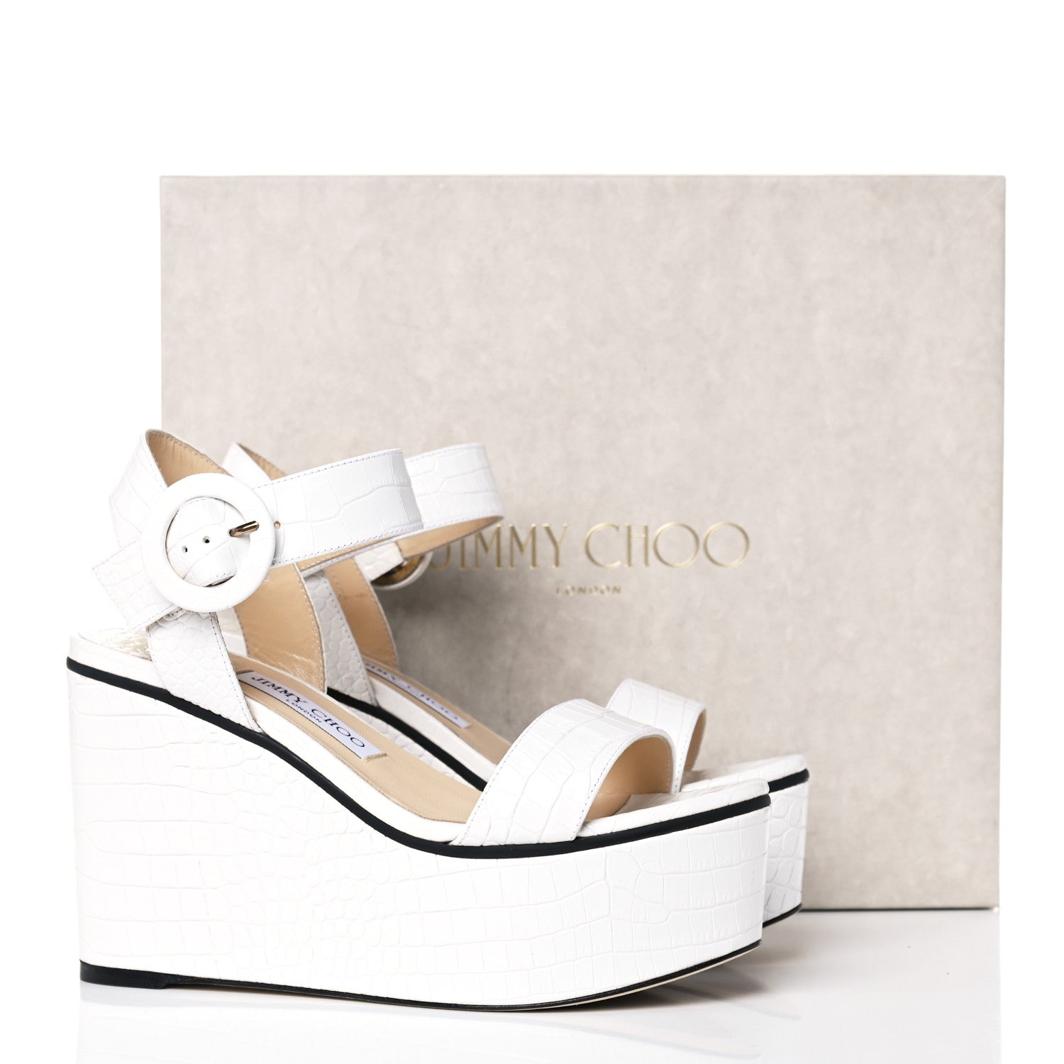 Jimmy Choo Crocodile Embossed Calfskin Abigail 100 Wedge Sandal 39 White 12 of 12