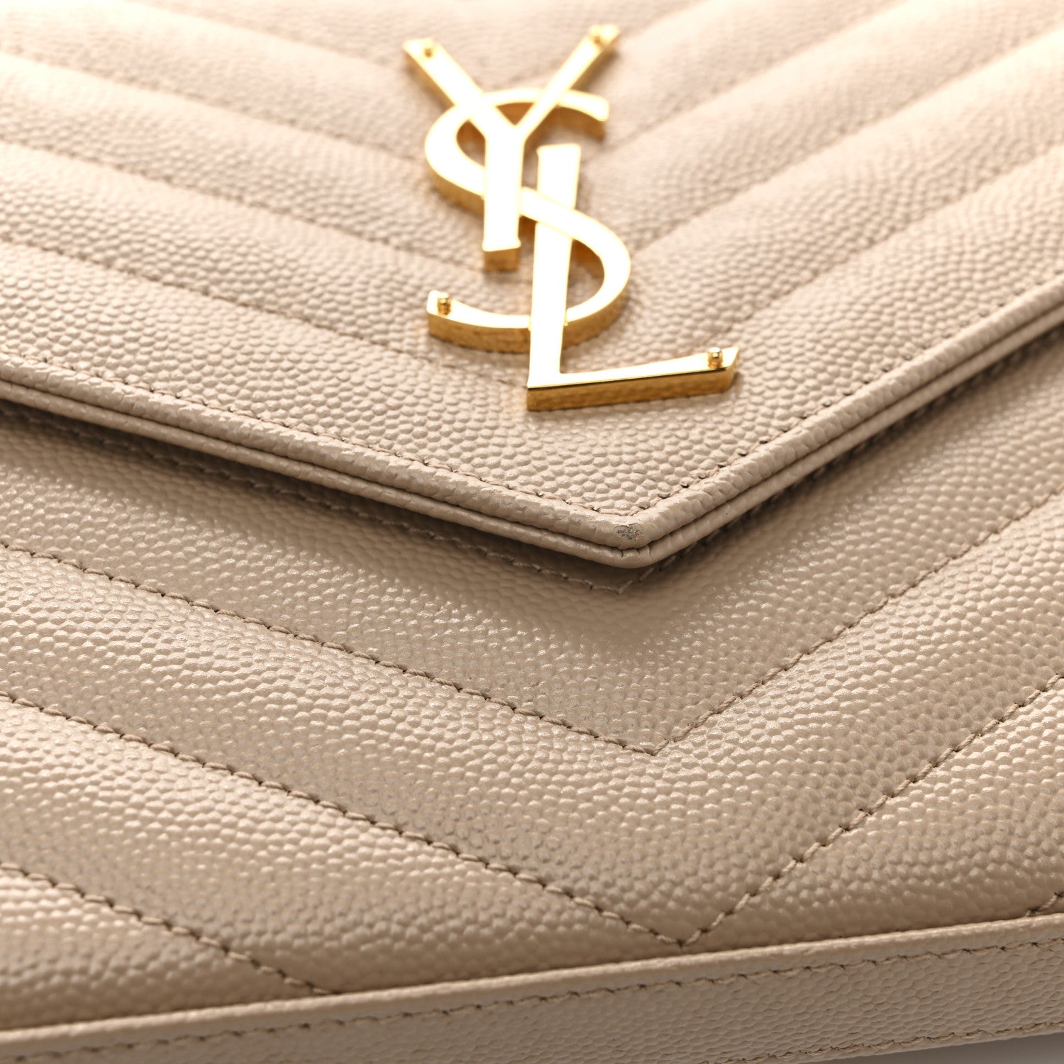 Saint Laurent Grain De Poudre Matelasse Chevron Monogram Chain Wallet Dark Beige 13 of 14