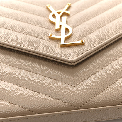 Saint Laurent Grain De Poudre Matelasse Chevron Monogram Chain Wallet Dark Beige 13 of 14