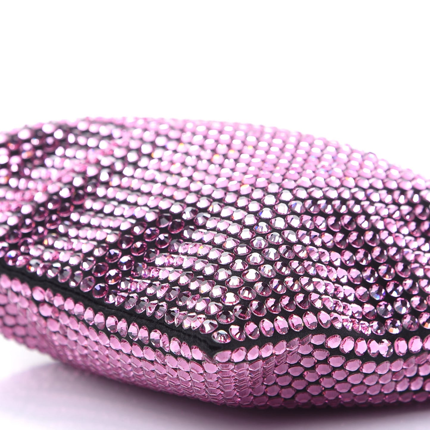 Satin Crystal Metal Triangle Logo Chain Crossbody Handbag Rosa