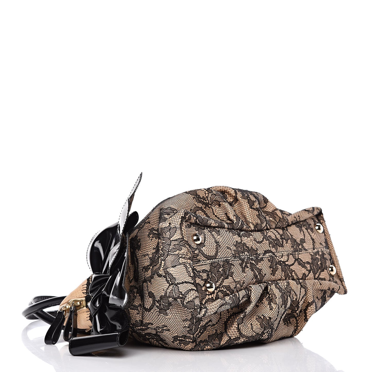 Straw Lace Bow Dome Tote Black