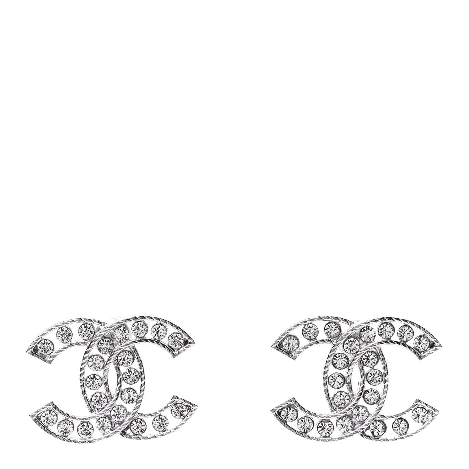 Chanel Crystal CC Earrings Silver 1 of 4